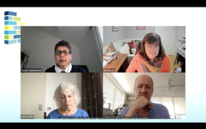 A screenshot from the webinar "The Future of Early Learning and Child Care Expansion in Ontario" - pictured from top left are Zeenat Janmohamed, Kim Hiscott, Gordon Cleveland and Susan Colley