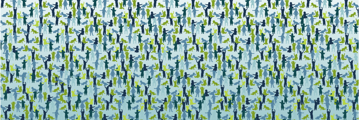 Blue and green silhouettes of hundreds of tiny babies