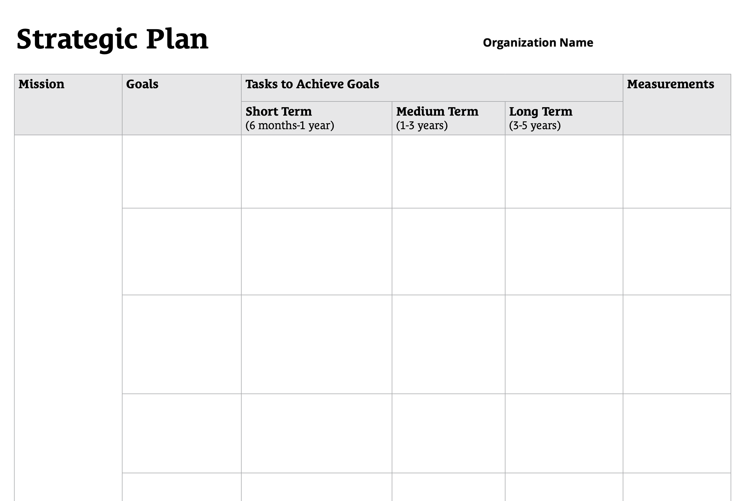 A tiny thumbnail image of the fillable template for your strategic plan.